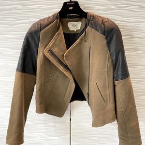 Moto jacket with faux leather details